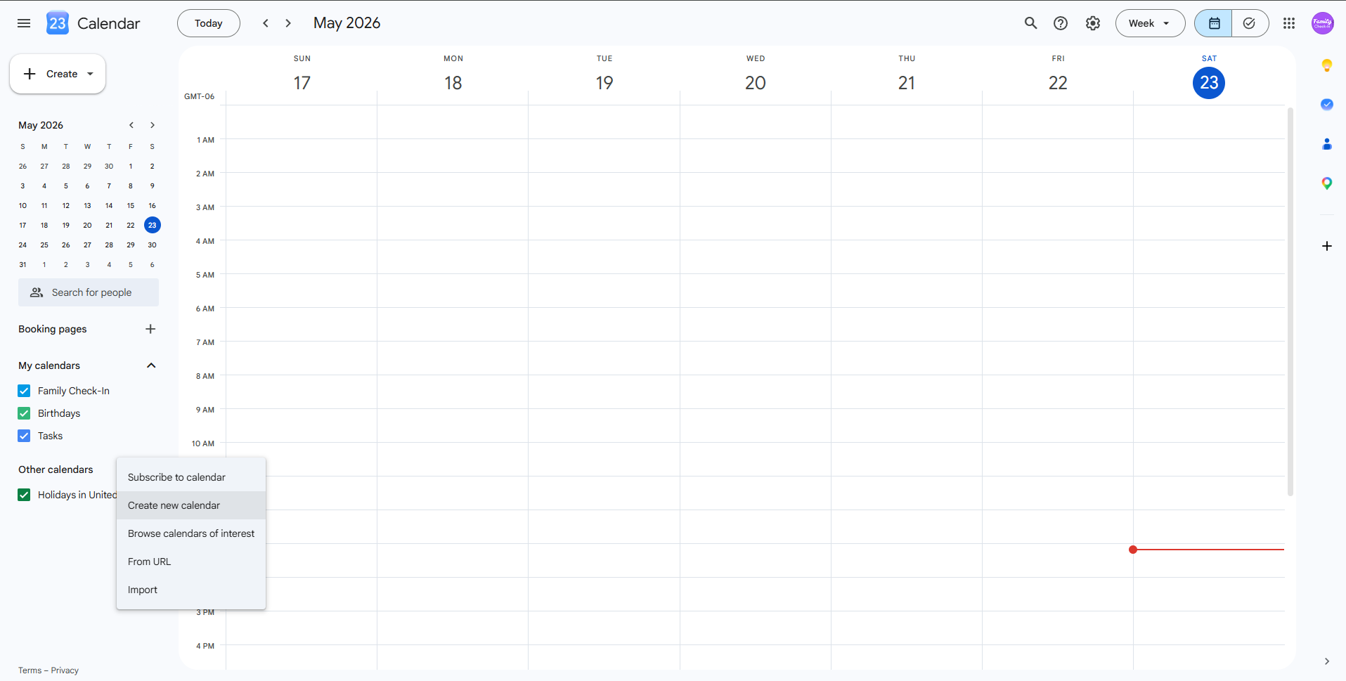 Creating a new calendar in Google Calendar