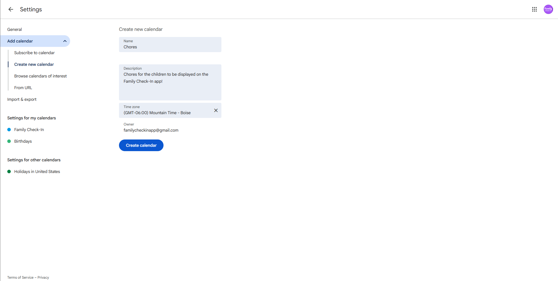 Calendar configuration options