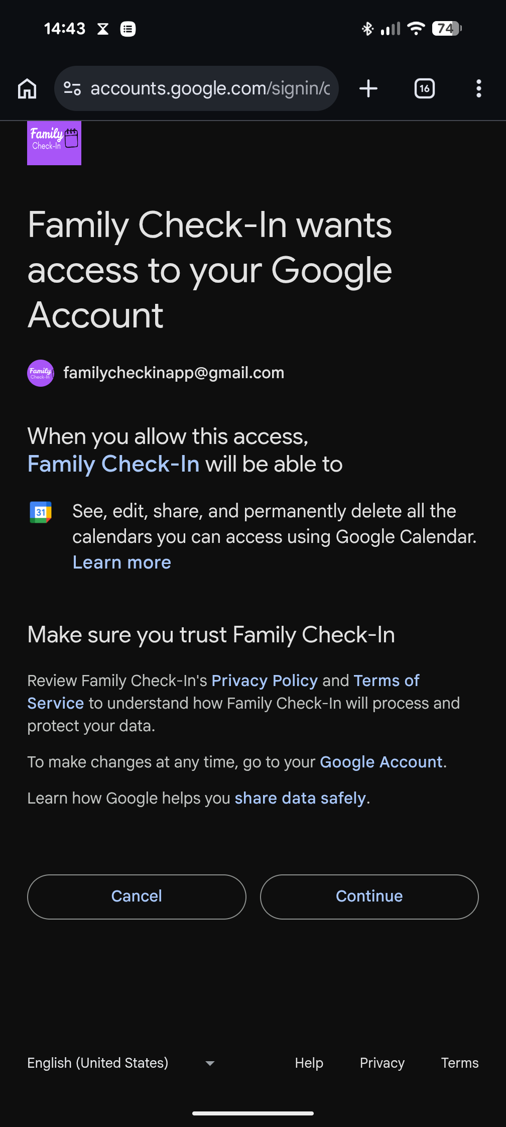 Google OAuth consent screen