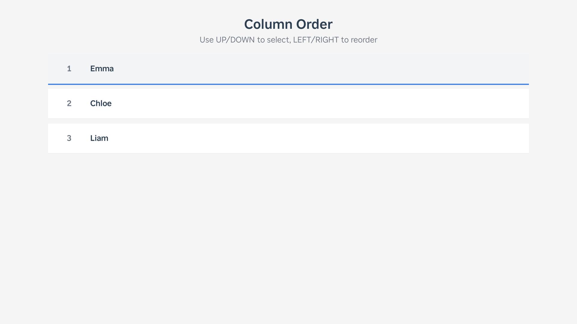 Column order settings screen