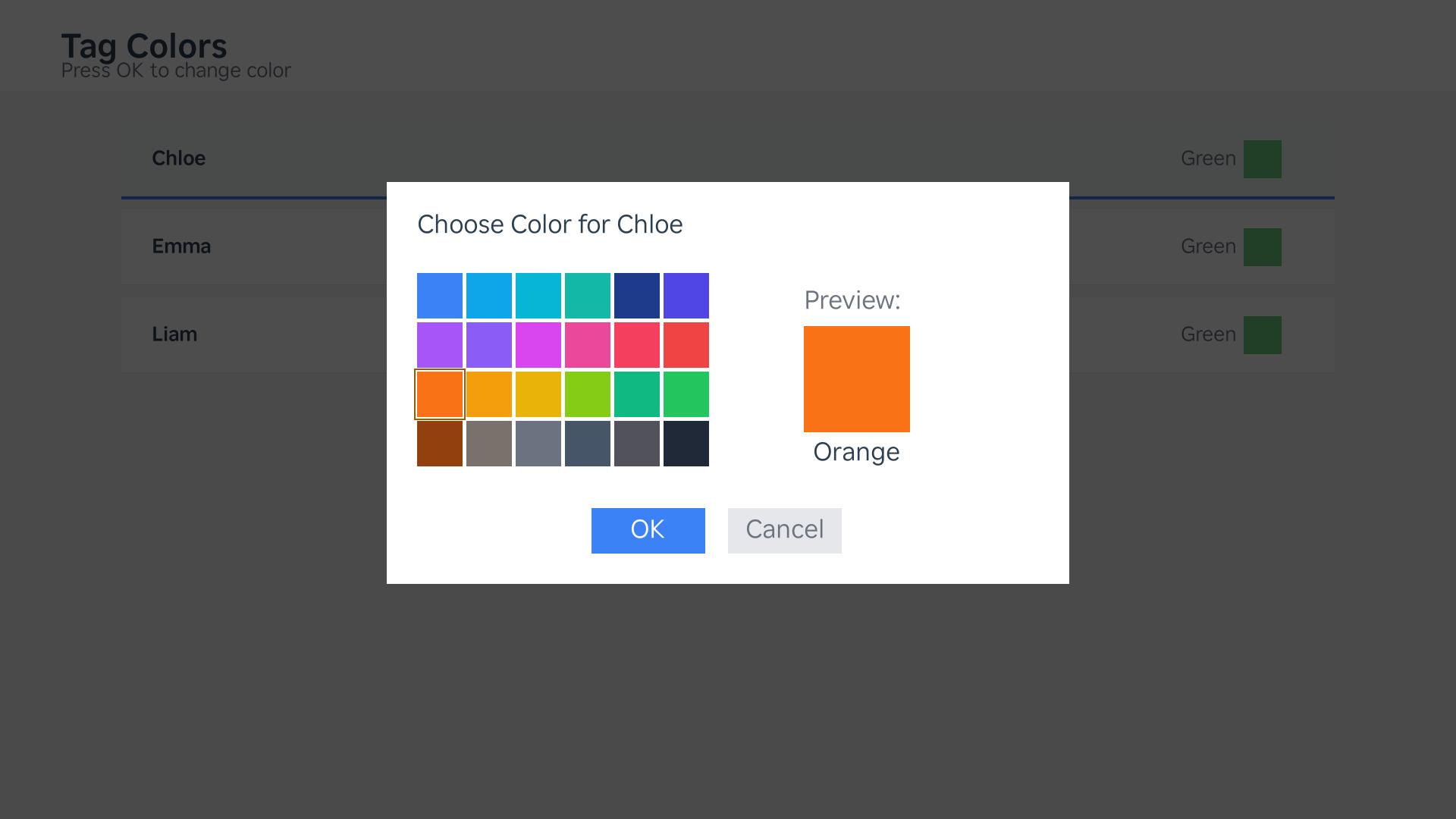 Selecting a tag color
