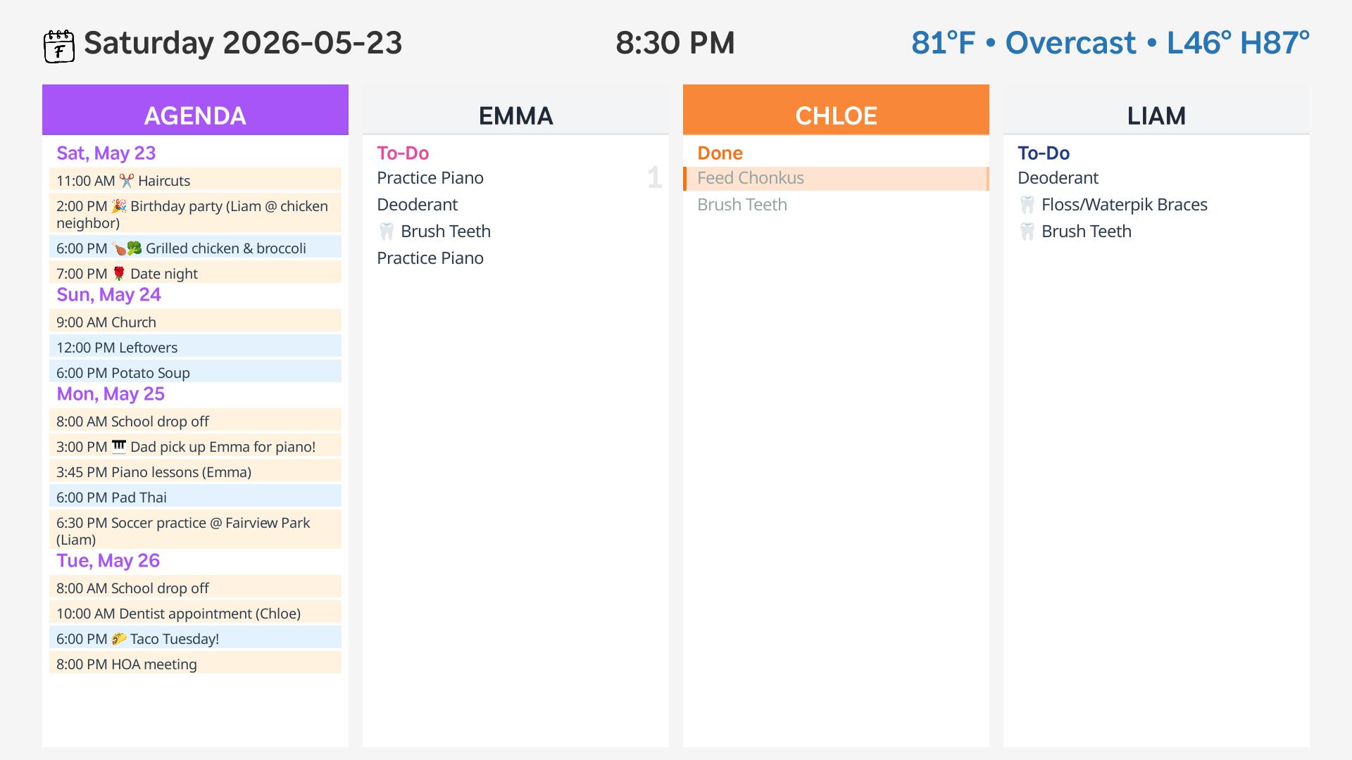 Chore marked complete in Cloe's column